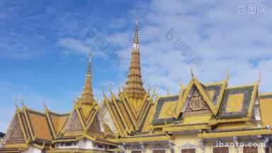 柬埔寨金边皇家宫殿的屋顶和建筑细节
