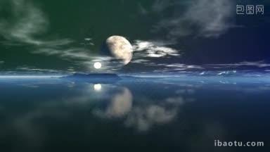 两个<strong>月亮</strong>在一个奇妙<strong>星球</strong>的夜空中，一个是静止的，明亮的