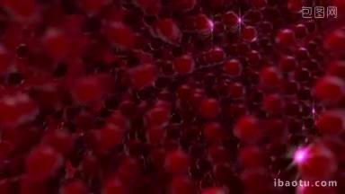 红色运动背景由球组成，产生脉动的网环