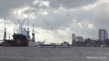 货船在码头时间流逝汉堡港