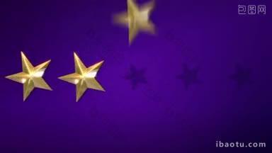计算机生成的动画，五个金星出现在紫色的背景高清晰度p