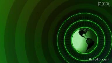 <strong>高清晰</strong>度动画背景循环的旋转绿色地球仪与径向绿色排放