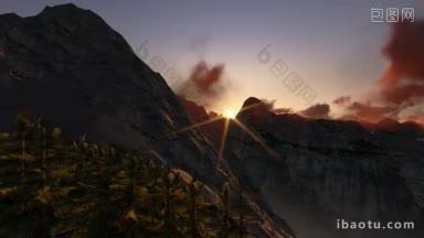 山顶在日出直升机视图