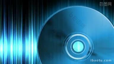 旋转蓝色CD在<strong>音频</strong>波形无缝循环