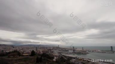 观光观光可以看到整个巴塞罗那大景区与海港鸟瞰蒙哥华市中心与地中海