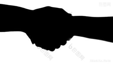 两人握手的剪影孤立在白色上