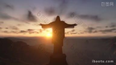 里约热内卢日落时分的基督再领带