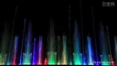 跳舞美丽的彩色喷泉广角低角镜头