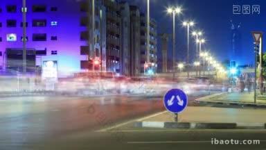 迪拜街道夜晚的高清延时视频