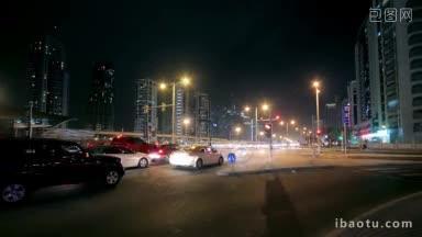 迪拜街道夜晚的高清<strong>延时视频</strong>