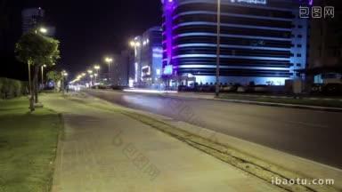 迪拜街道夜晚的高清延时视频