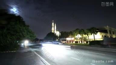 清真寺夜景与月亮时间推移高清视频
