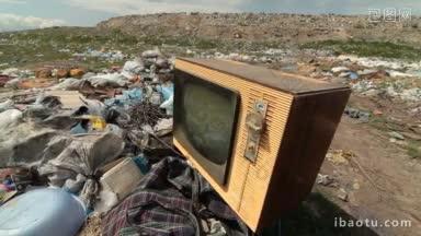 多莉把老式电视扔在垃圾填埋场