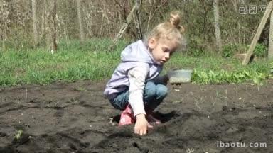 小女孩在小<strong>农场</strong>种豌豆