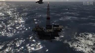 石油钻塔在暴风雨的<strong>海洋</strong>CAM飞