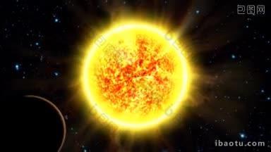 绕着燃烧的太阳运行，当行星或月亮<strong>出现</strong>在太阳前面时停止