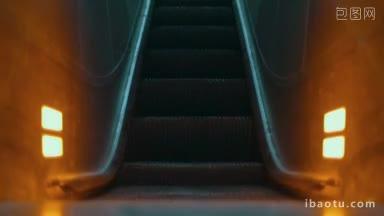 发光的空扶梯上神秘的楼梯<strong>消失</strong>在黑暗中
