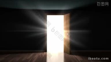 K光和粒子<strong>通过</strong>打开的门进入一个房间
