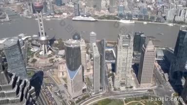 上海城市景观俯瞰金融区和黄浦江中国