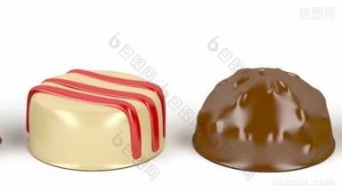 选择不同的巧克力<strong>糖果</strong>在白色背景