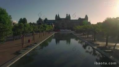 鸟瞰荷兰首都与国立博物馆艺术广场与池塘和我<strong>阿姆斯特丹</strong>的口号