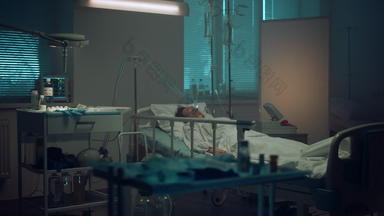 病人说谎氧气面具医院病房现代操作房间室内