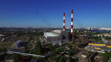 工业烟囱城市体系结构空中视图烟囱工业城市
