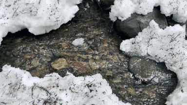 纯河冬天雪特写镜头流寒冷的流自然背景