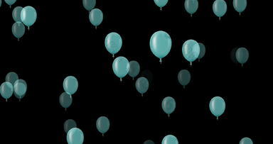 动画飞行蓝色的<strong>气球</strong>黑暗背景周年纪念日快乐泊位日
