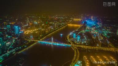 广州珠江猎德大桥华南大桥方向夜景延时固定延时摄影