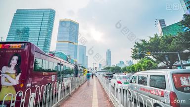 广州BRT公交车<strong>通道</strong>车流延时固定延时摄影