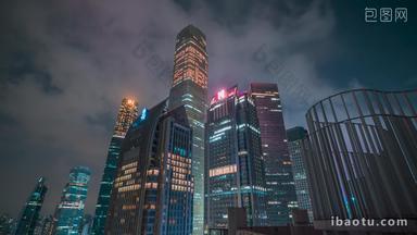 广州珠江新城建筑群夜景延时仰拍天空固定延时摄影
