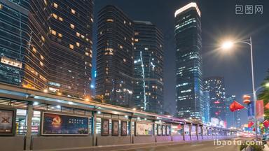 广州BRT车流天河高楼大范围延时动态延时摄影