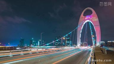 广州猎德大桥夜景车流延时固定延时摄影