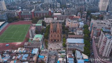 广州圣心大教堂环绕航拍延时航拍