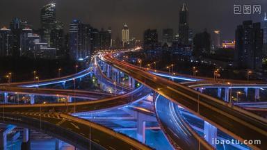 上海成都北路延安高架桥<strong>夜景</strong>车流延时固定延时摄影