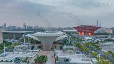 上海世博园中华艺术宫世博会中国园日转夜固固定延时摄影