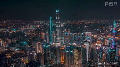 上海上海<strong>CBD</strong>夜景航拍延时环绕航拍