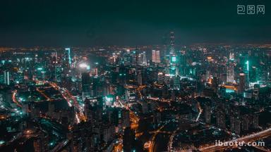 上海上海CBD全景亮灯仪式夜景航拍延时航拍