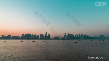 杭州杭州CBD杭州江边全景日转夜固定延时摄影