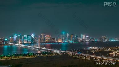 杭州杭州<strong>CBD</strong>钱江三桥夜景中景固定延时摄影