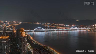 杭州钱塘江夜景复兴大桥夜景固定延时摄影