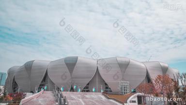 杭州奥体博览中心2022年亚运会主会场特写固定<strong>延时</strong>摄影