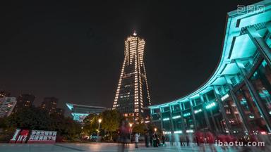 杭州浙江环球中心西湖文化广场夜景仰视固定延时摄影