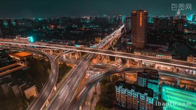 杭州上塘高架路德胜立交桥车流夜景固定延时摄影