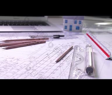 建筑师的图纸和工具工具高清视频
