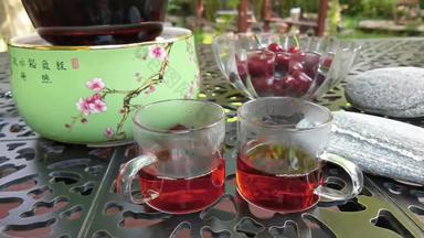 庭院中茶台植物饮料素材
