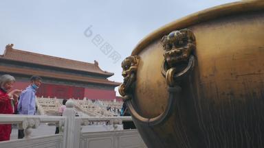 北京故宫地标建筑铜金属实拍