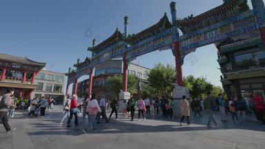 北京前门大街水平构图牌坊城市实拍素材