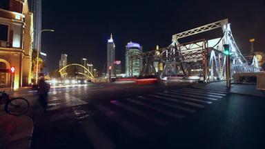 天津解放桥夜景高层建筑影像